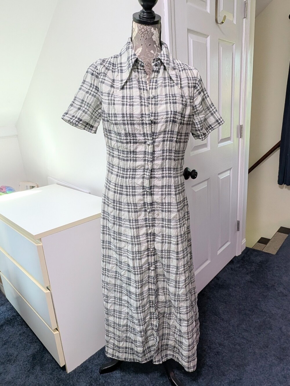 ALEXACHUNG Check Maxi Shirt Dress